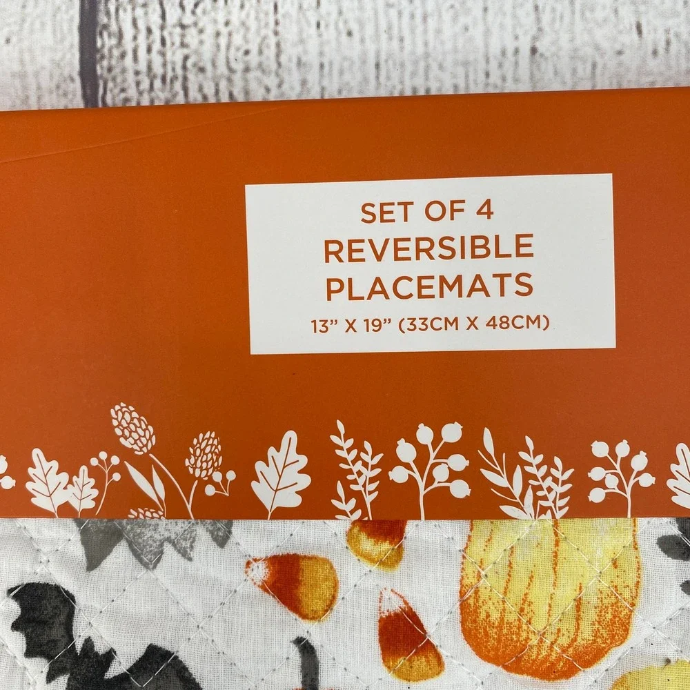 Rachel Ashwell Halloween Placemats (4) Orange Pumpkin Ghost Gingham Reversible